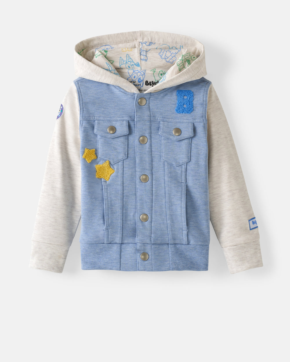 Flat lay of the front side of the Bluey Hooded Trucker Jacket