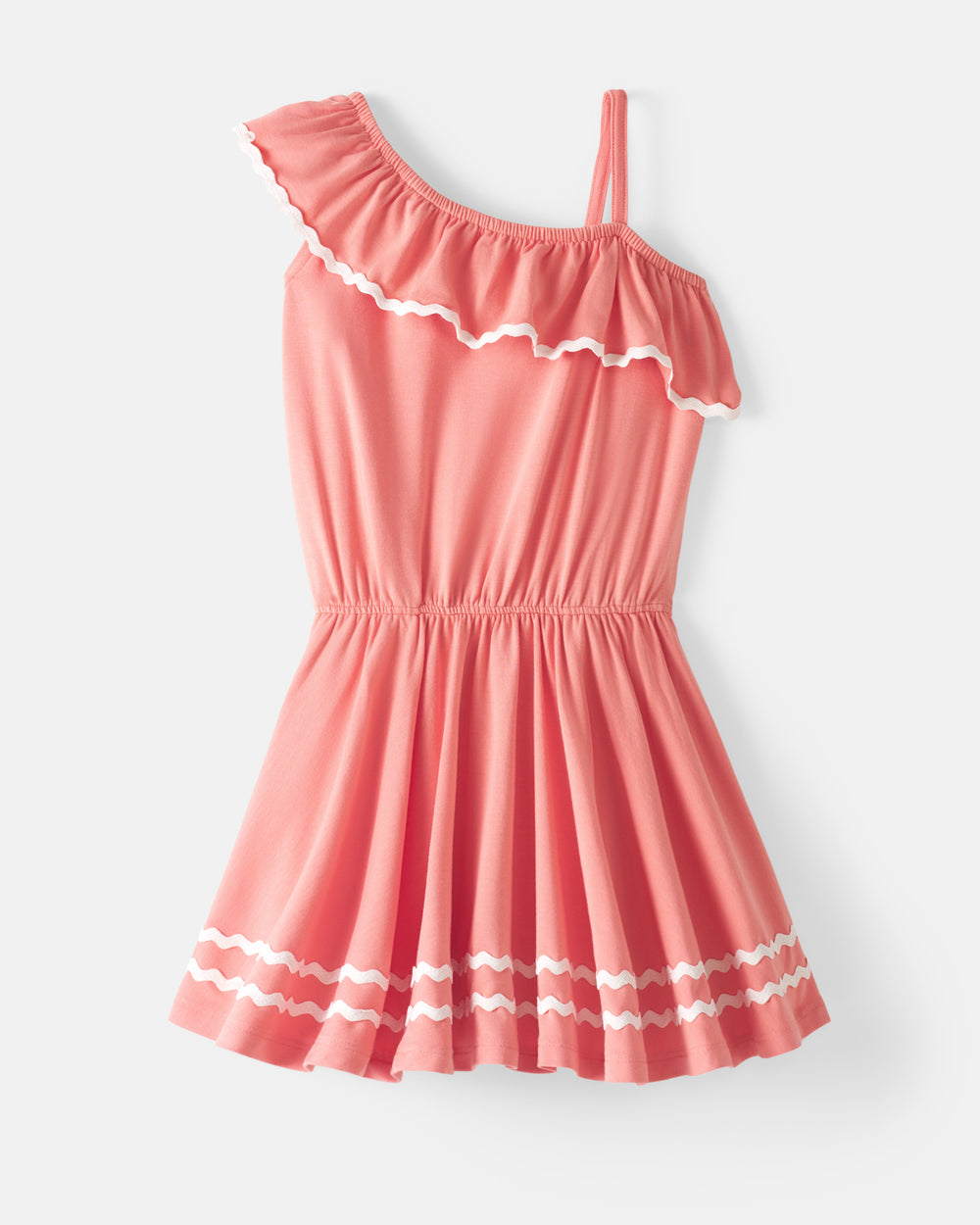 Flat lay of the Beach Coral Asymmetrical Dress