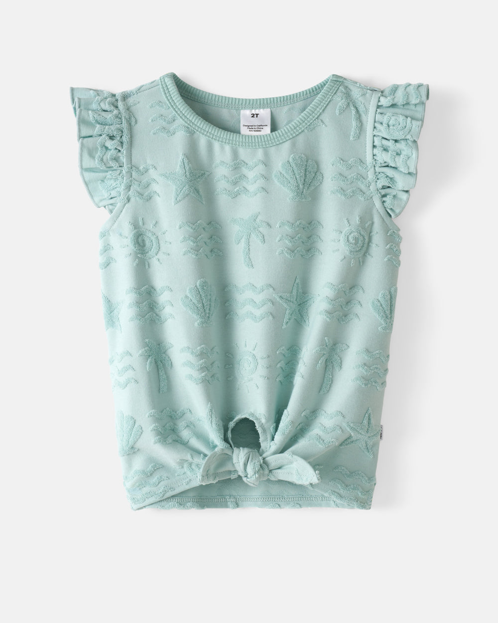 Flat lay of the Coastal Rays Bow Front Flutter Top