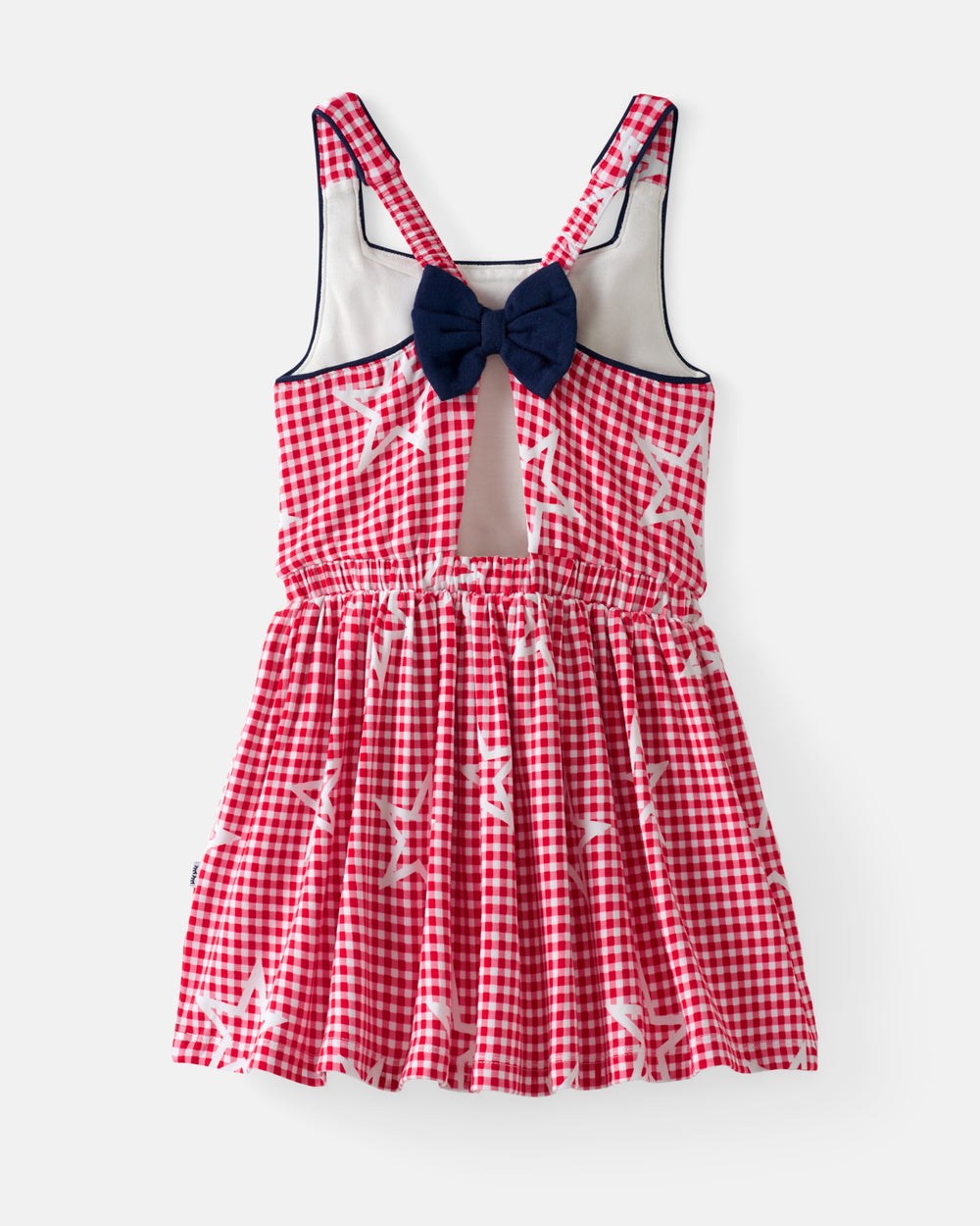 Flat lay of the back of the Celebration Gingham Bow Back Twirl Dress