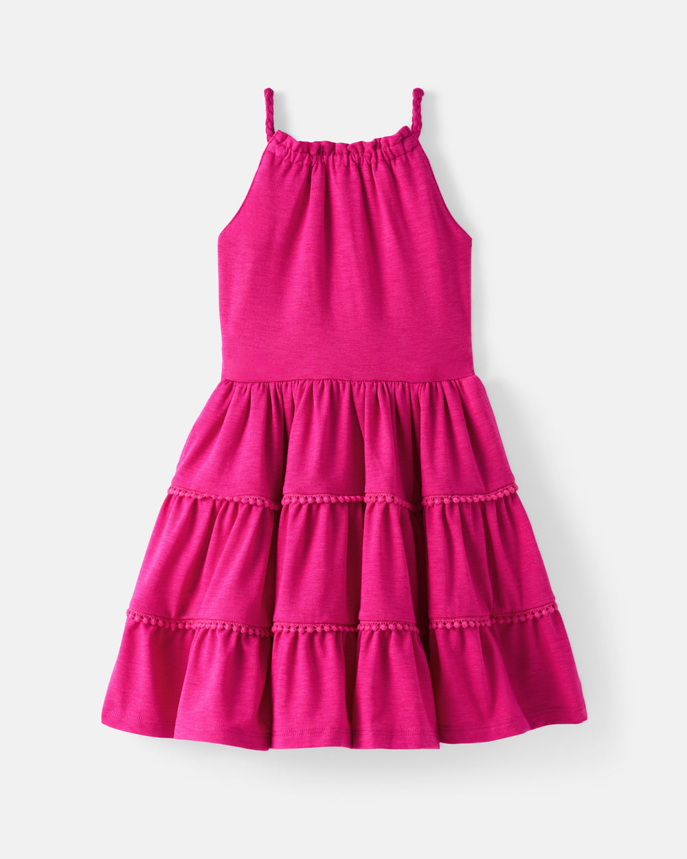 Flat lay of the Pink Punch Open Back Tiered Dress