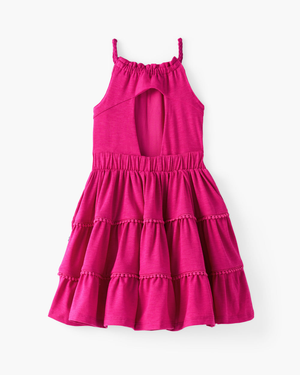 Flat lay of the back of the Pink Punch Open Back Tiered Dress