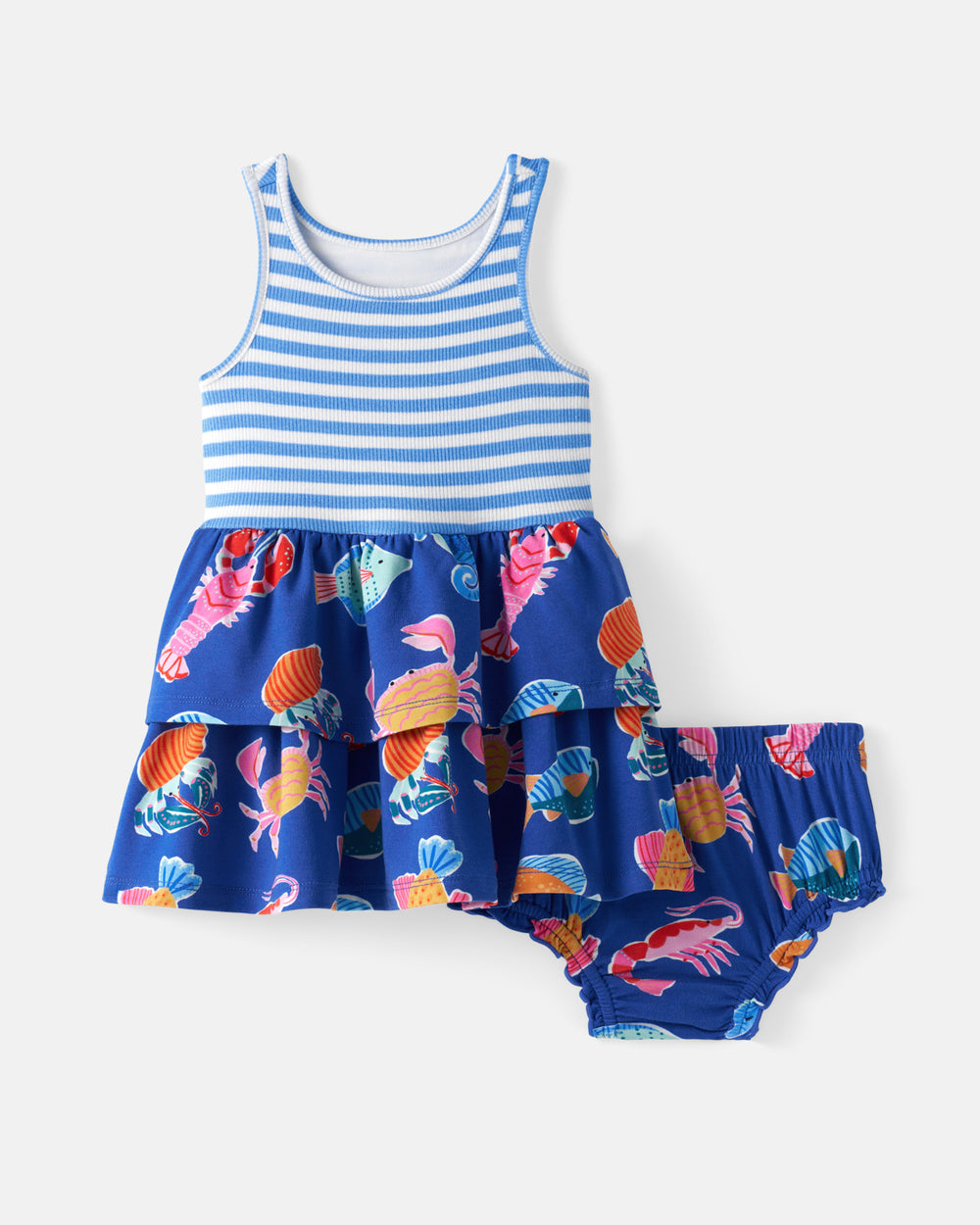 Flat lay of the Tidepool Party Tiered Dress with Bloomer