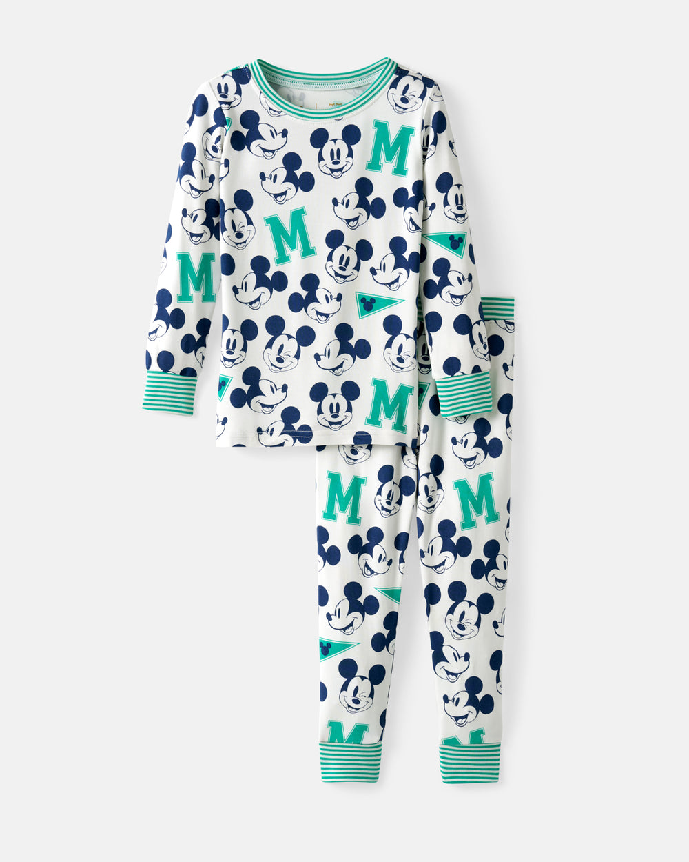 Flat lay of the Disney Varsity Mickey Mouse Two-Piece Pajama Set