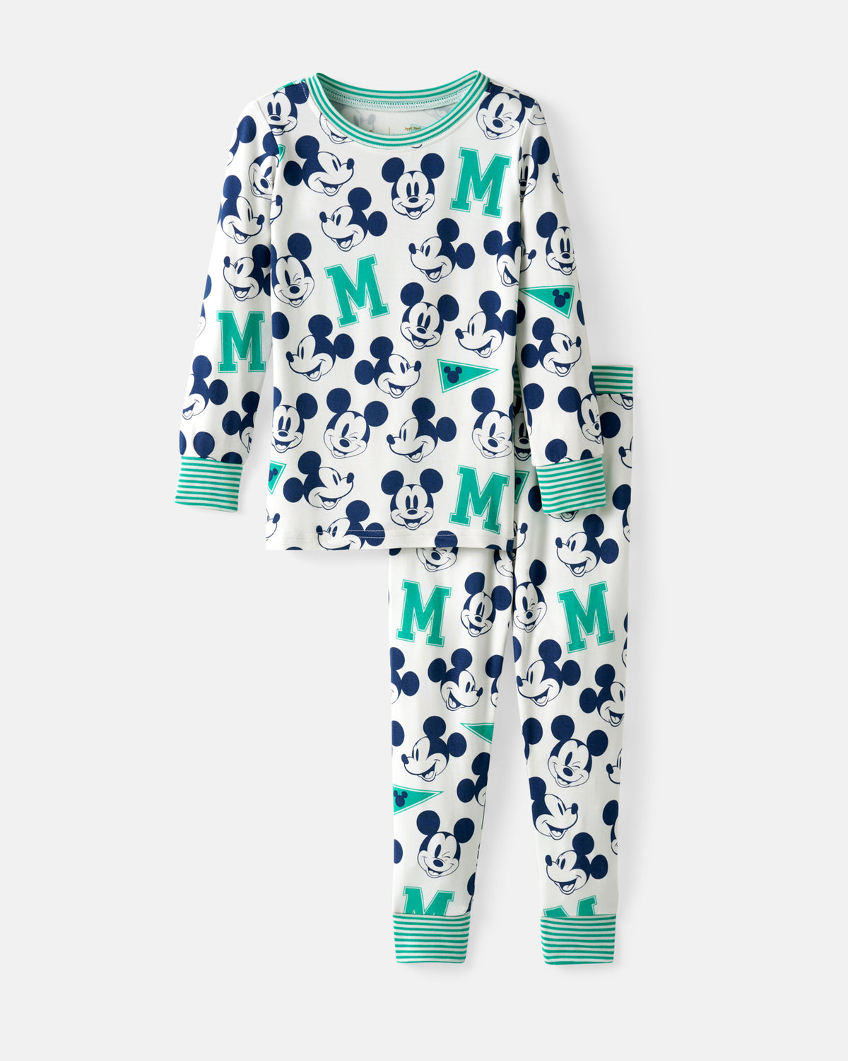 Flat lay of the Disney Varsity Mickey Mouse Two-Piece Pajama Set