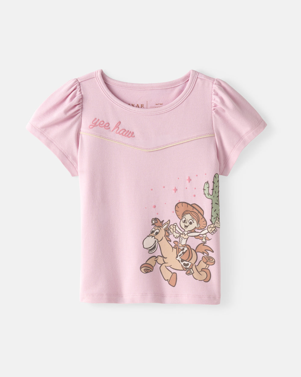 Flat lay of the Disney & Pixar Howdy Jessie Puff Sleeve Tee