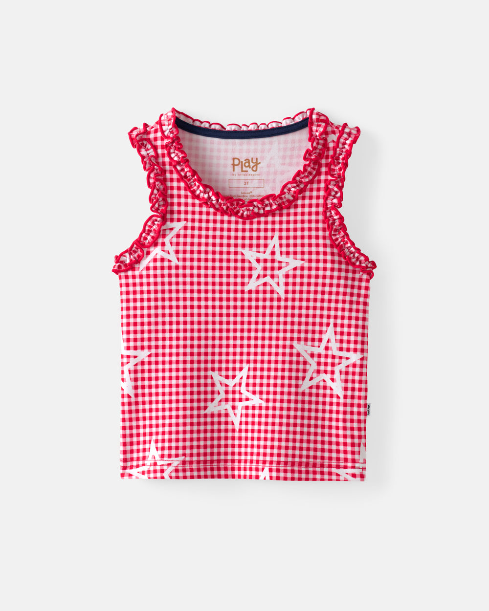 Flat lay of the Celebration Gingham Ruffle Tank Top