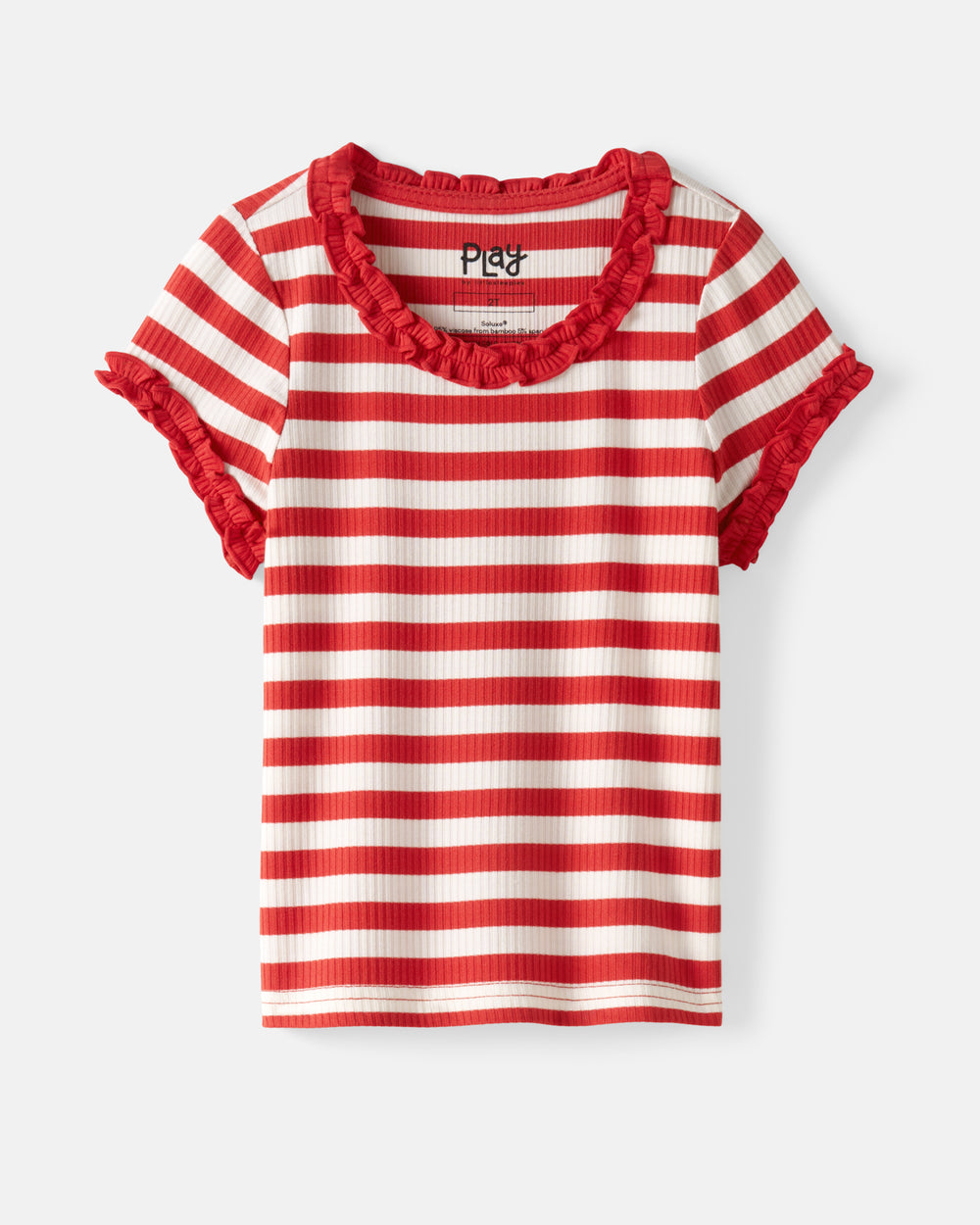Flat lay of the Red Ember Stripe Ruffle Tee