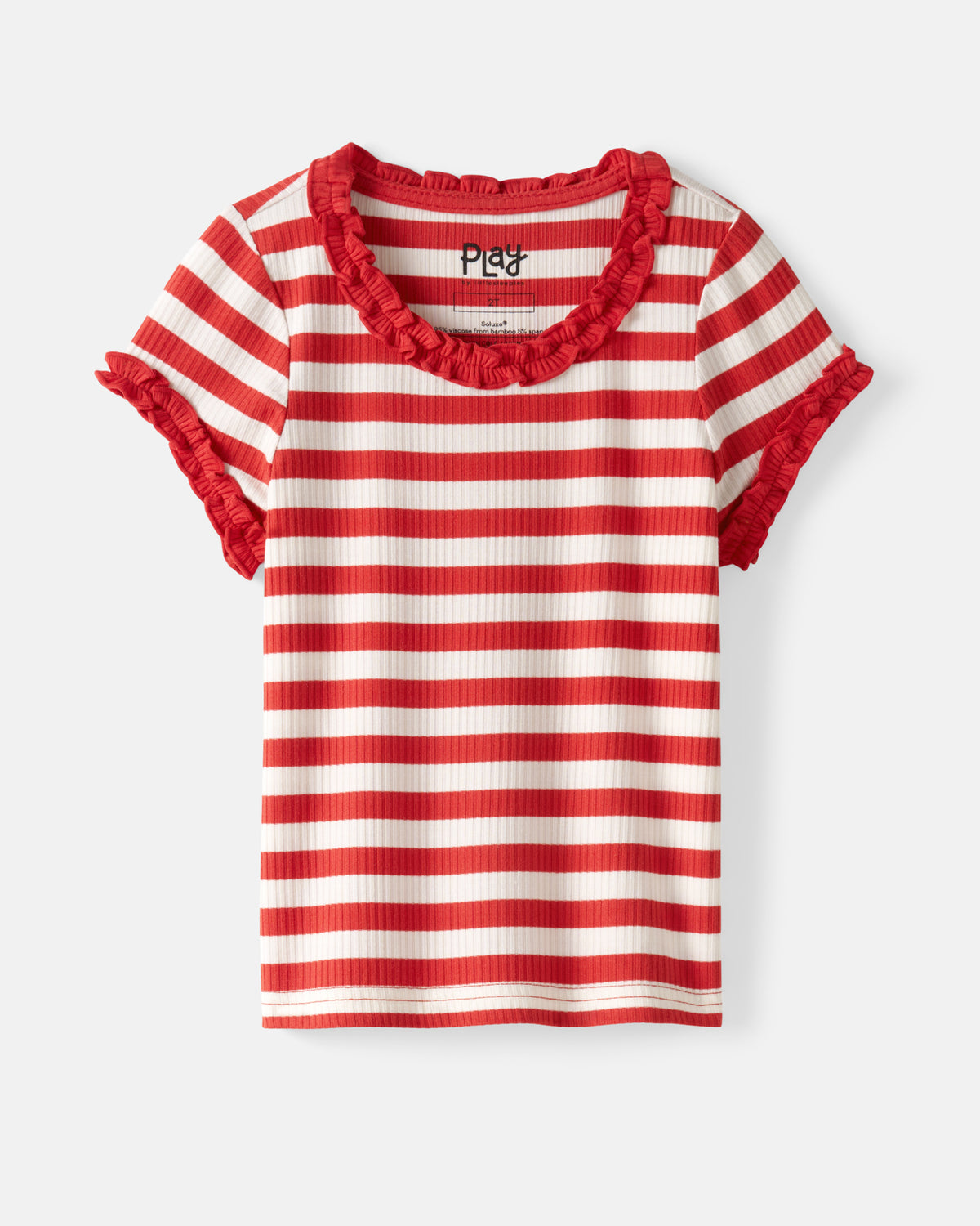 Flat lay of the Red Ember Stripe Ruffle Tee