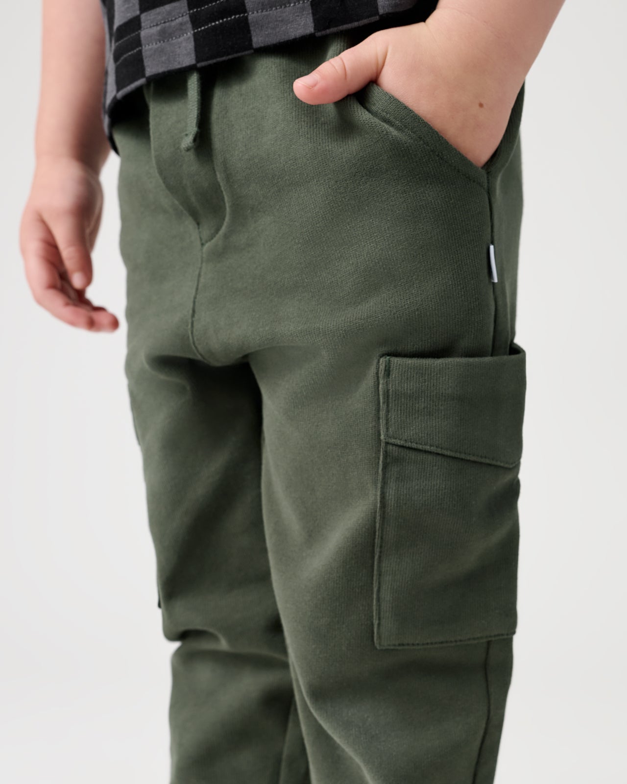 Close up of the pocket details on the Desert Moss Cargo Pants