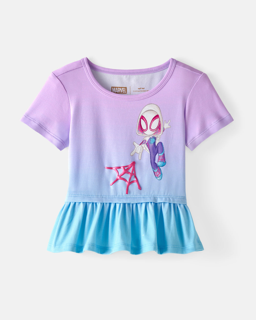 Flat lay of the Spidey & Friends Ghost Spidey Peplum Top