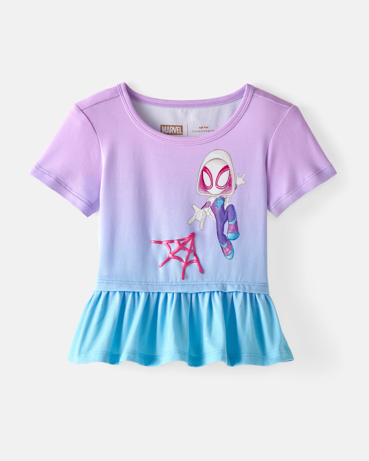 Flat lay of the Spidey & Friends Ghost Spidey Peplum Top