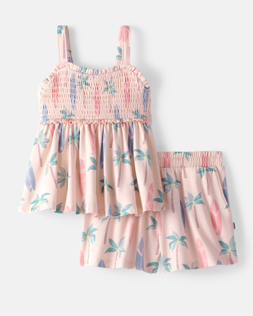 Flat lay of the Palm Dunes Smocked Tank & Shorts Set