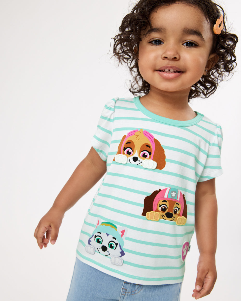 Close up of girl wearing the PAW Patrol Rescue Ready Puff Sleeve Tee