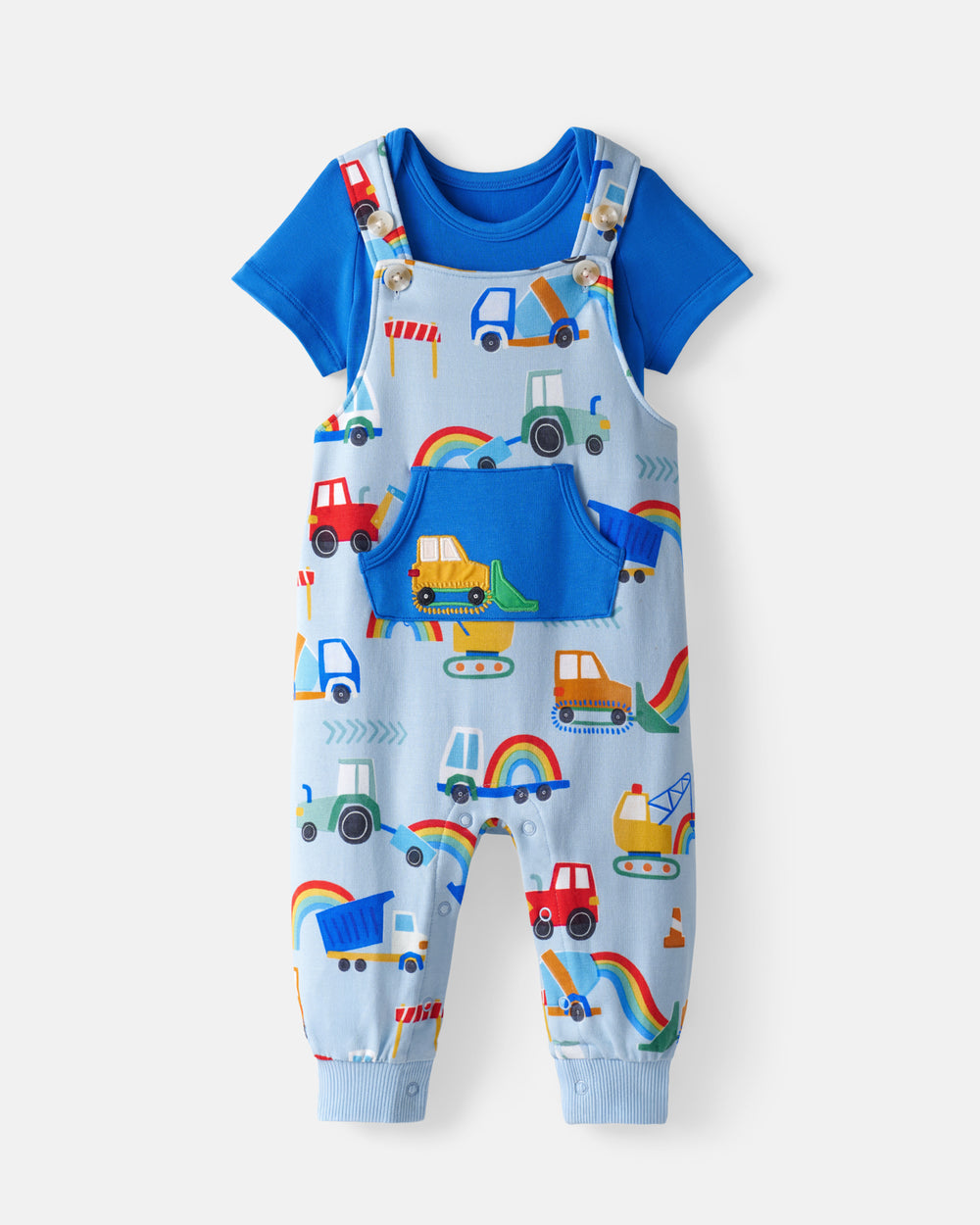 Flay lay of the Rainbow Trucks Overall Set