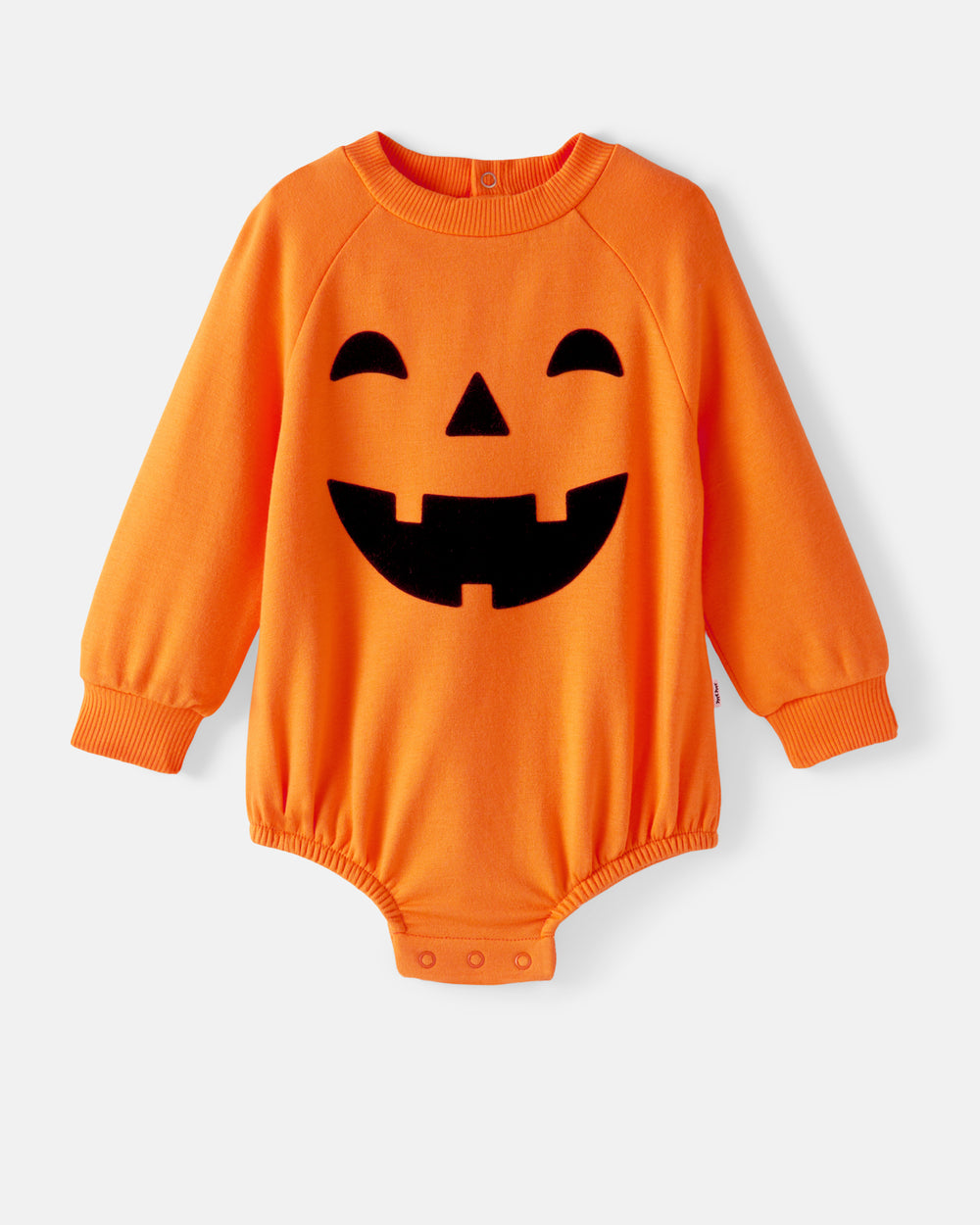 Flat lay of the Jack-O'-Lantern Raglan Romper