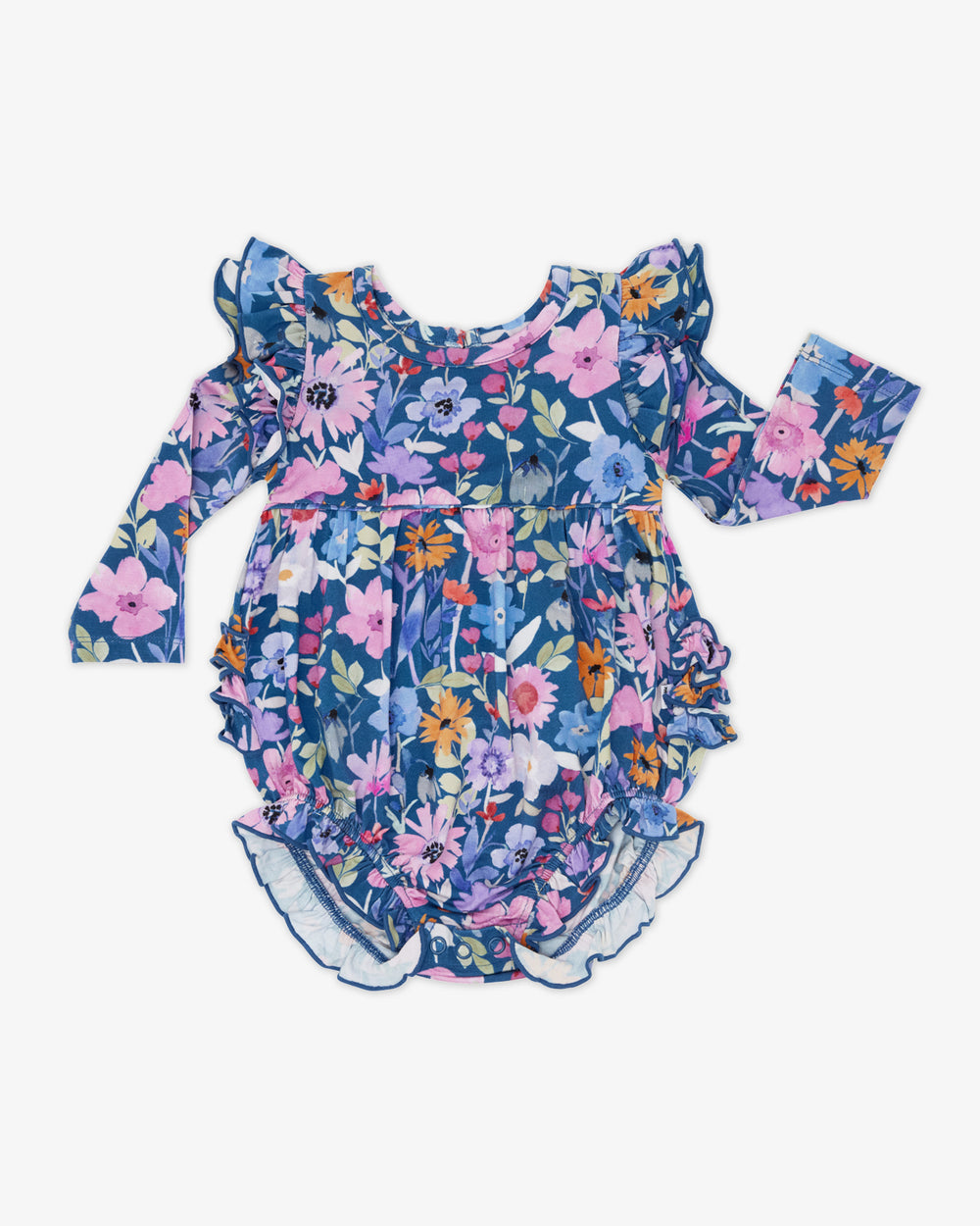 Flat lay of the Dusk Blooms Bubble Romper