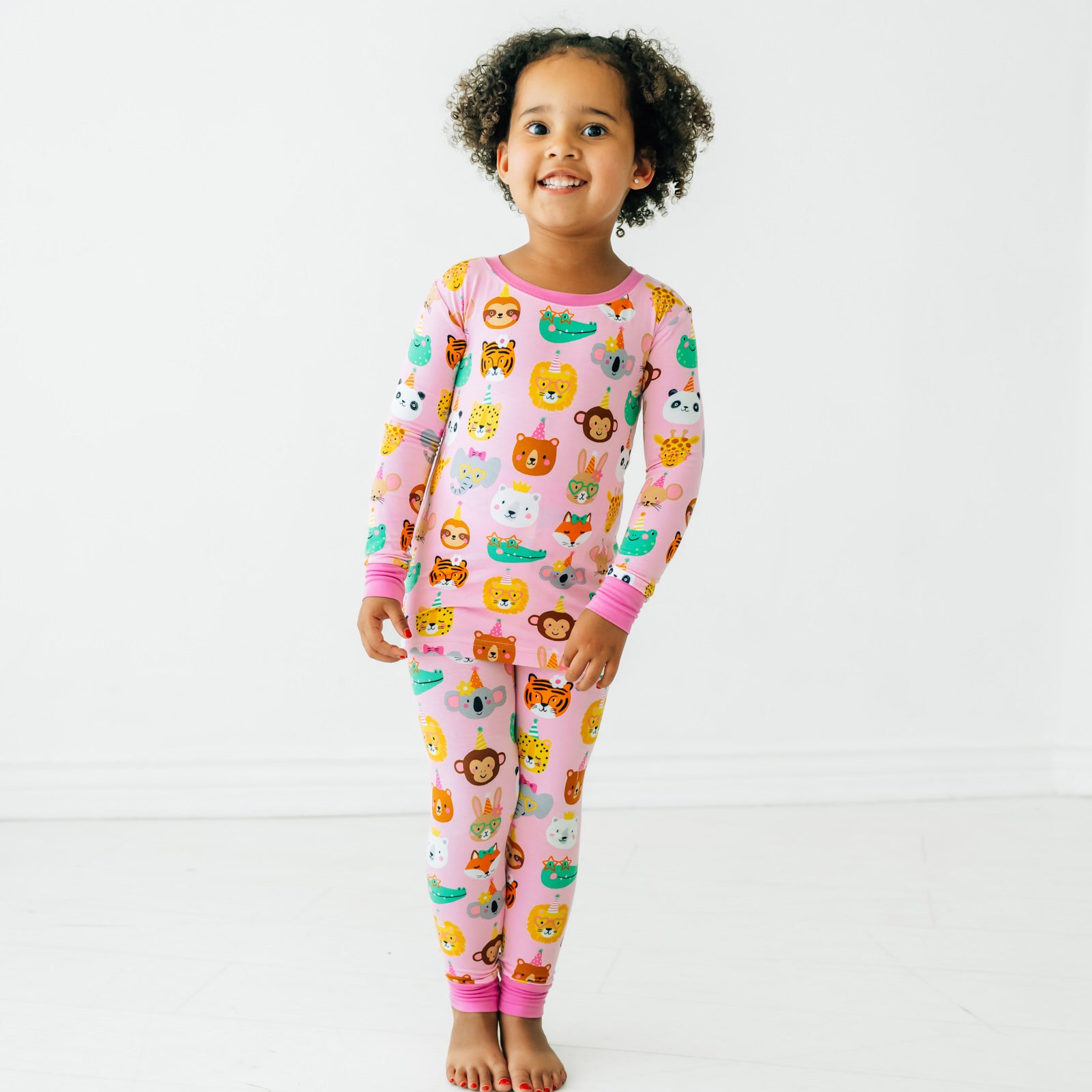 Alternate image of a child wearing a Pink Party Pals two piece pj set