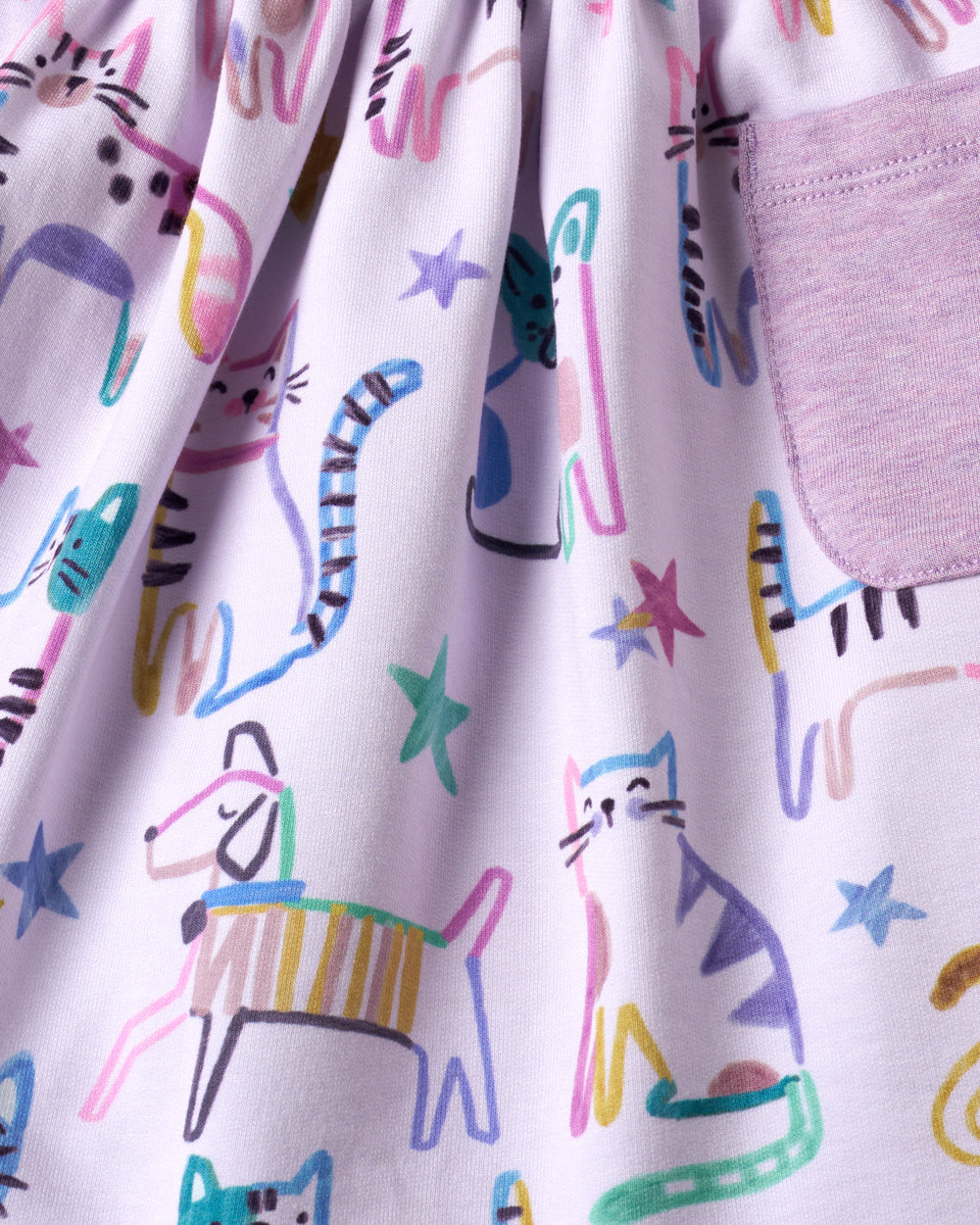 Close up of the Whiskers & Wags Patch Pocket Dress fabric