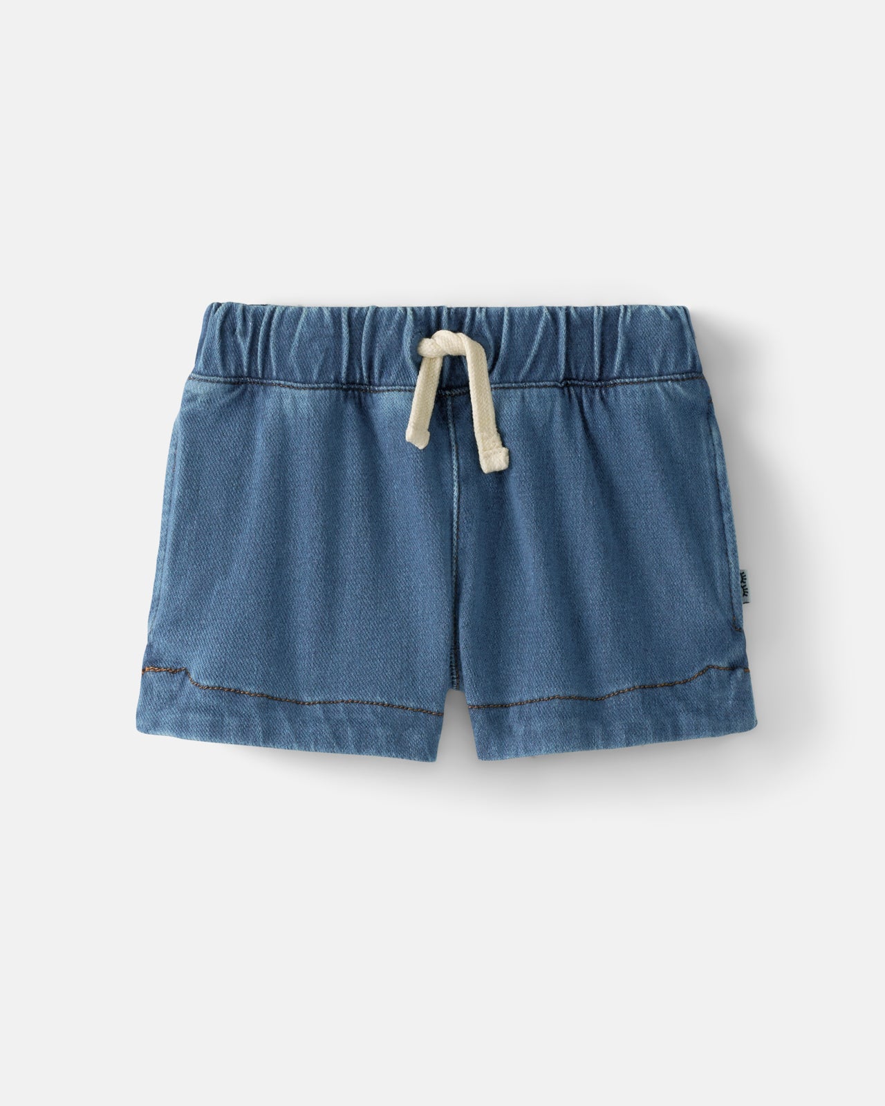 Flat lay of the Midwash Blue Denim Shorts