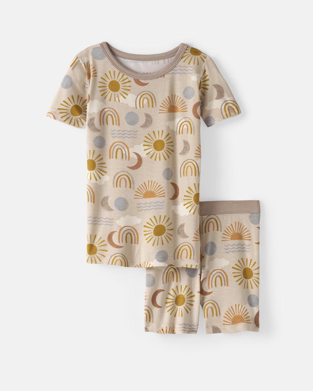 Flat lay of the Desert Sunrise Two-Piece Short Sleeve & Shorts Pajama Set