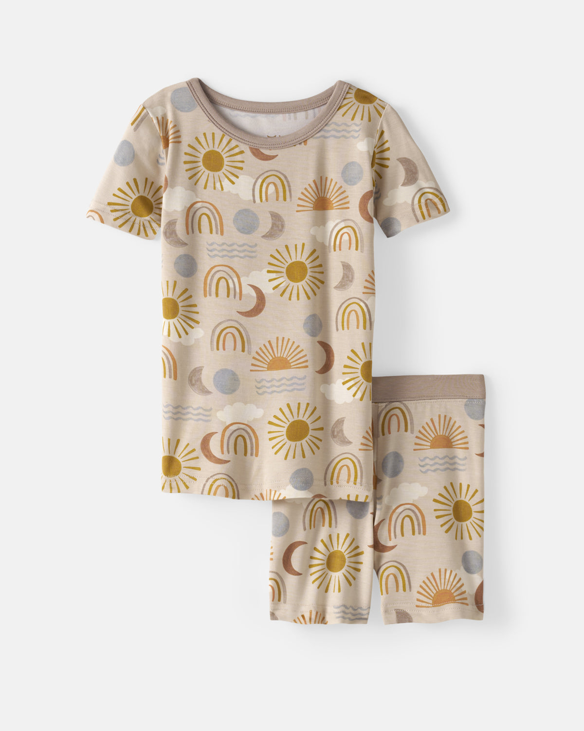 Flat lay of the Desert Sunrise Two-Piece Short Sleeve & Shorts Pajama Set