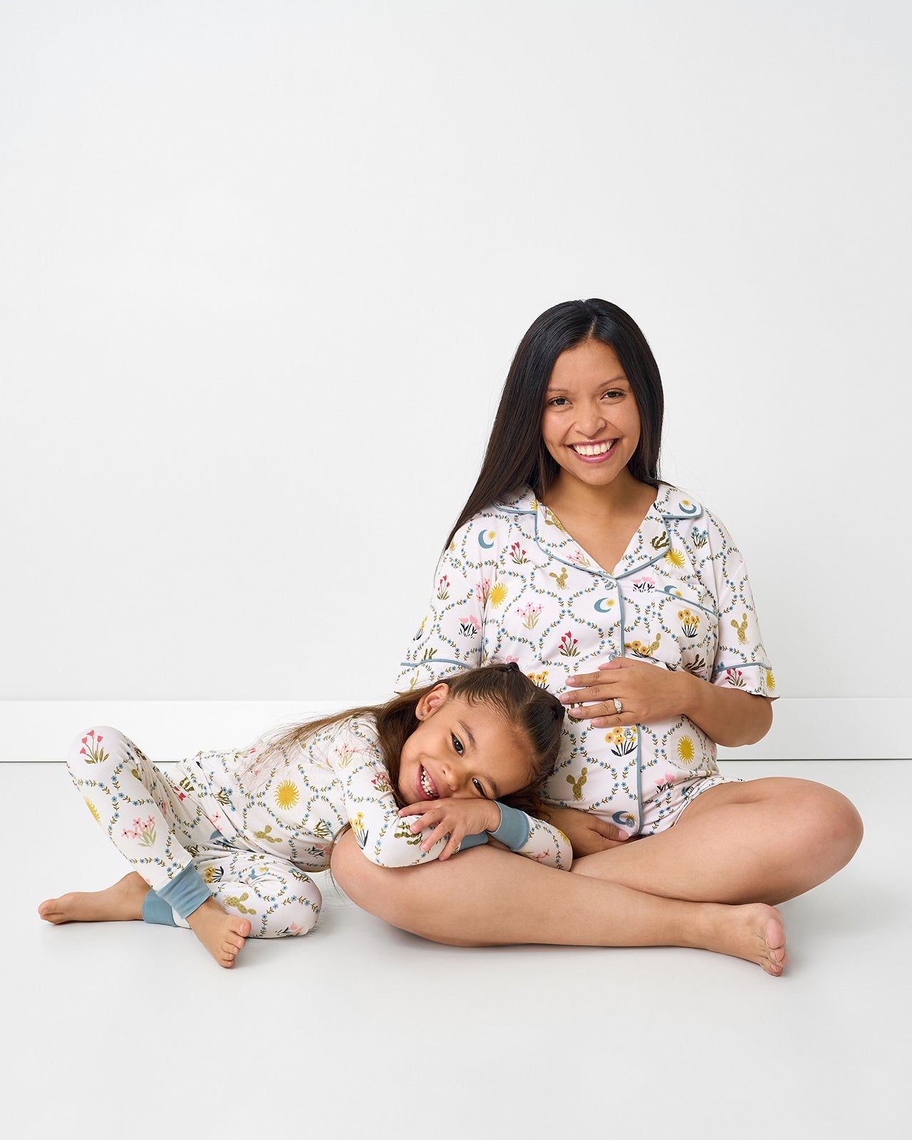 Mother and daughter wearing matching Desert Meadow Pajama Sets