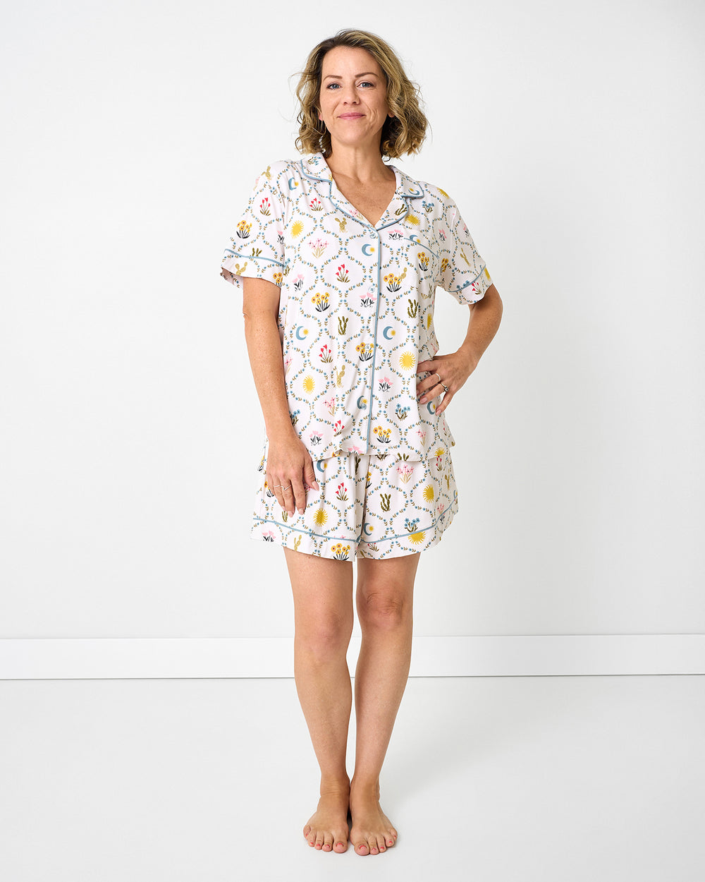 Standing woman wearing the Desert Meadow Women's Pajama Set