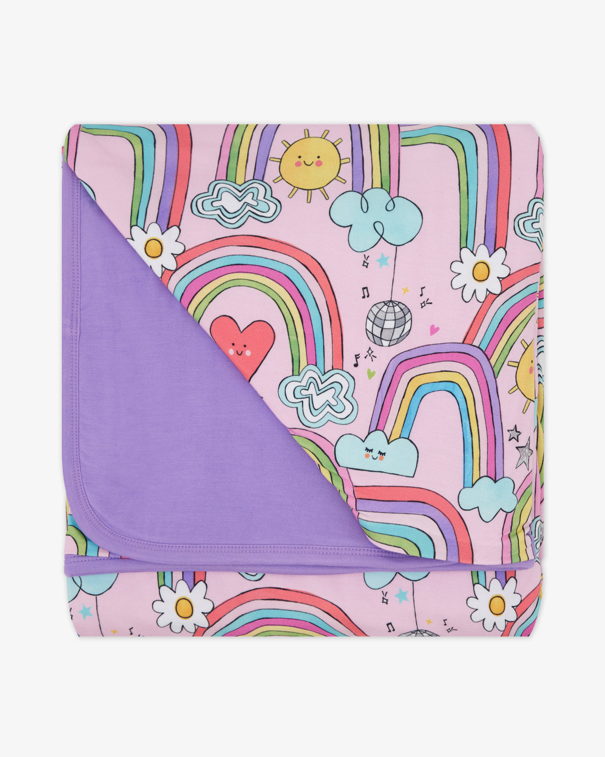 Flat lay of the Disco Rainbows Large Cloud Blanket®