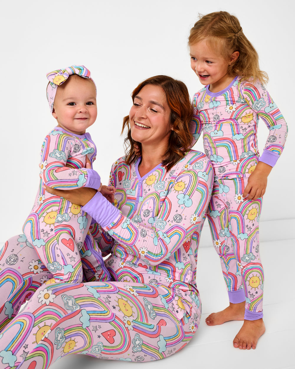 Alternate of mother and two children wearing matching Disco Rainbows Women's pajamas