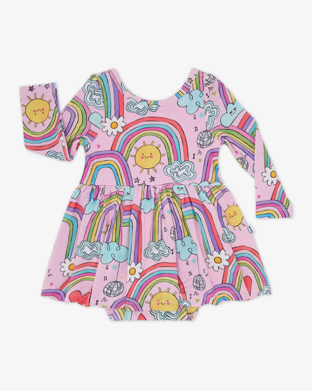 Flat lay of the Disco Rainbows Skater Dress with Bodysuit