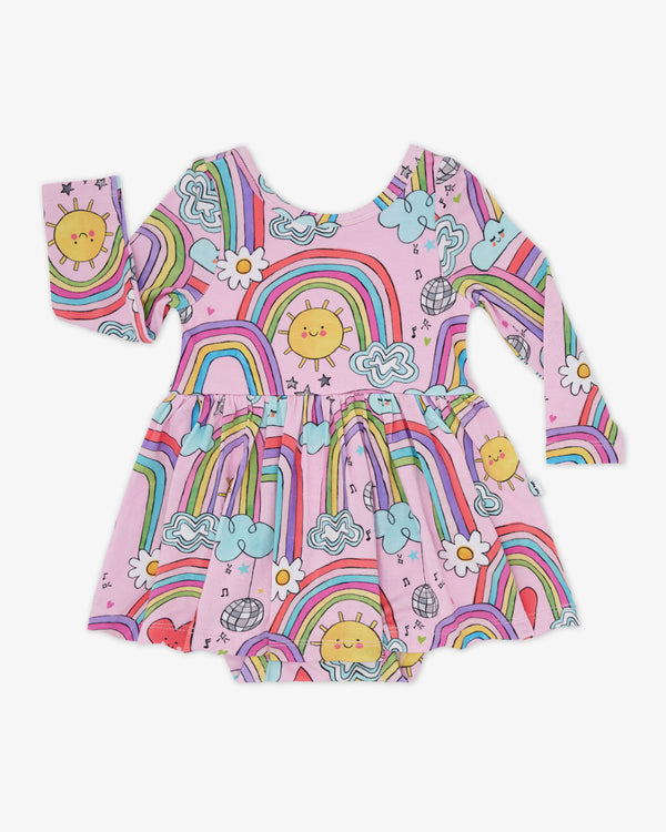 Flat lay of the Disco Rainbows Skater Dress with Bodysuit