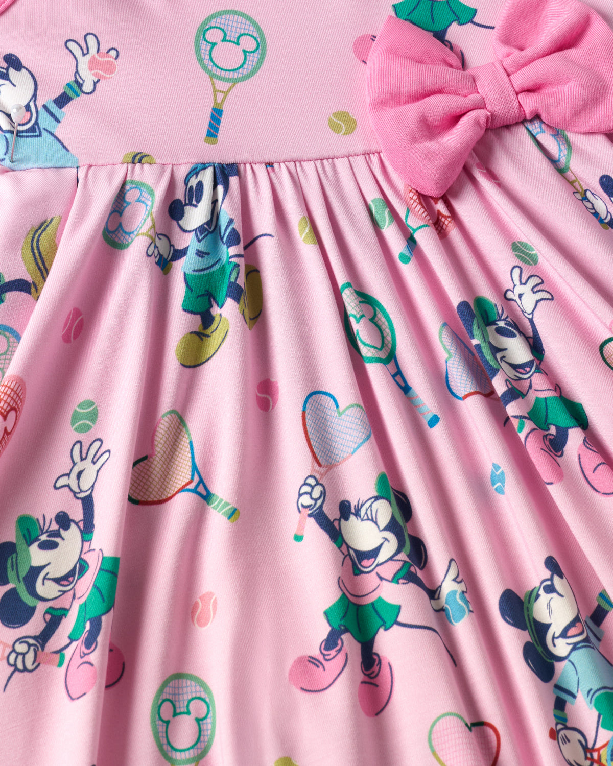 Close up of the gathered skirt on the Disney Mickey Mouse & Minnie Mouse Match Twirl Dress with Bodysuit