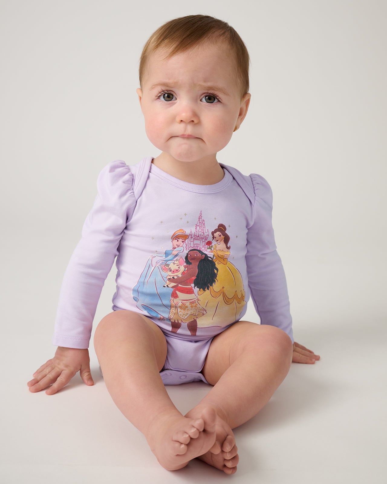 Alternate of sitting baby wearing the Disney Castle Daydream Puff Sleeve Bodysuit