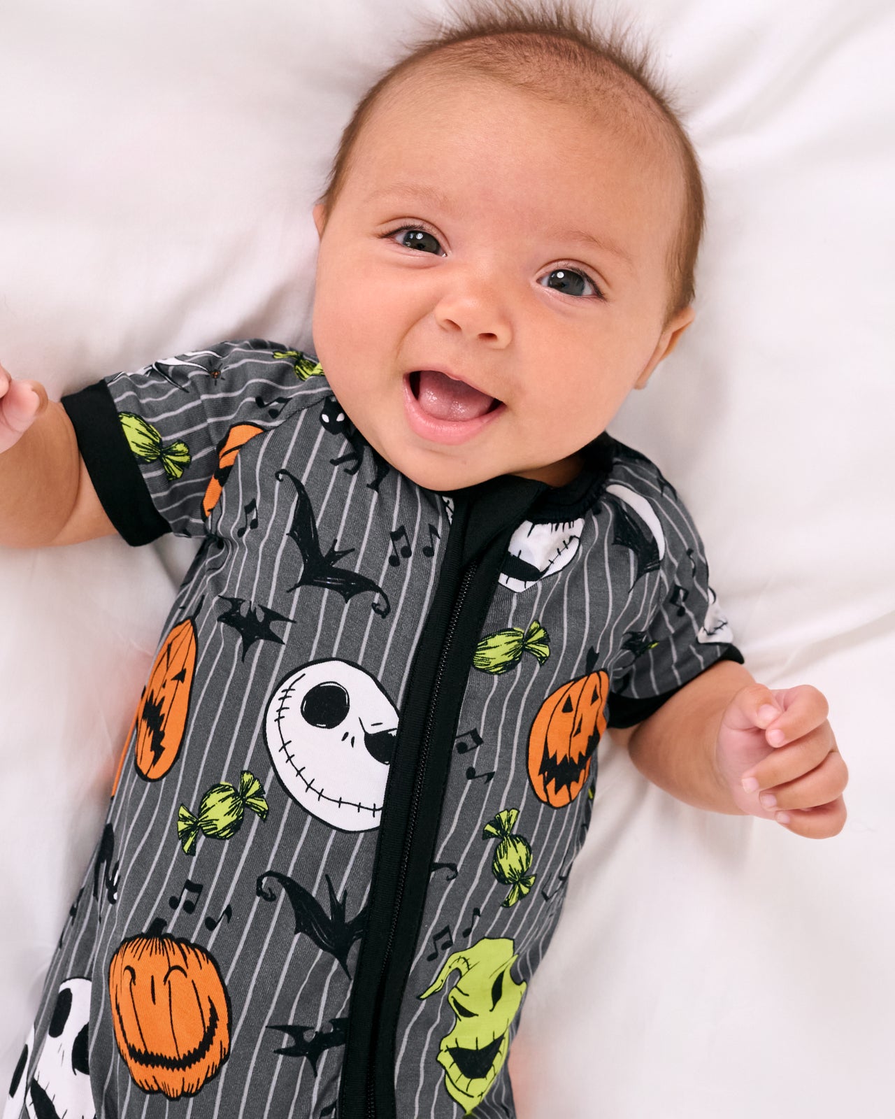 Close up of child wearing the Disney The Nightmare Before Christmas Shorty Zippy