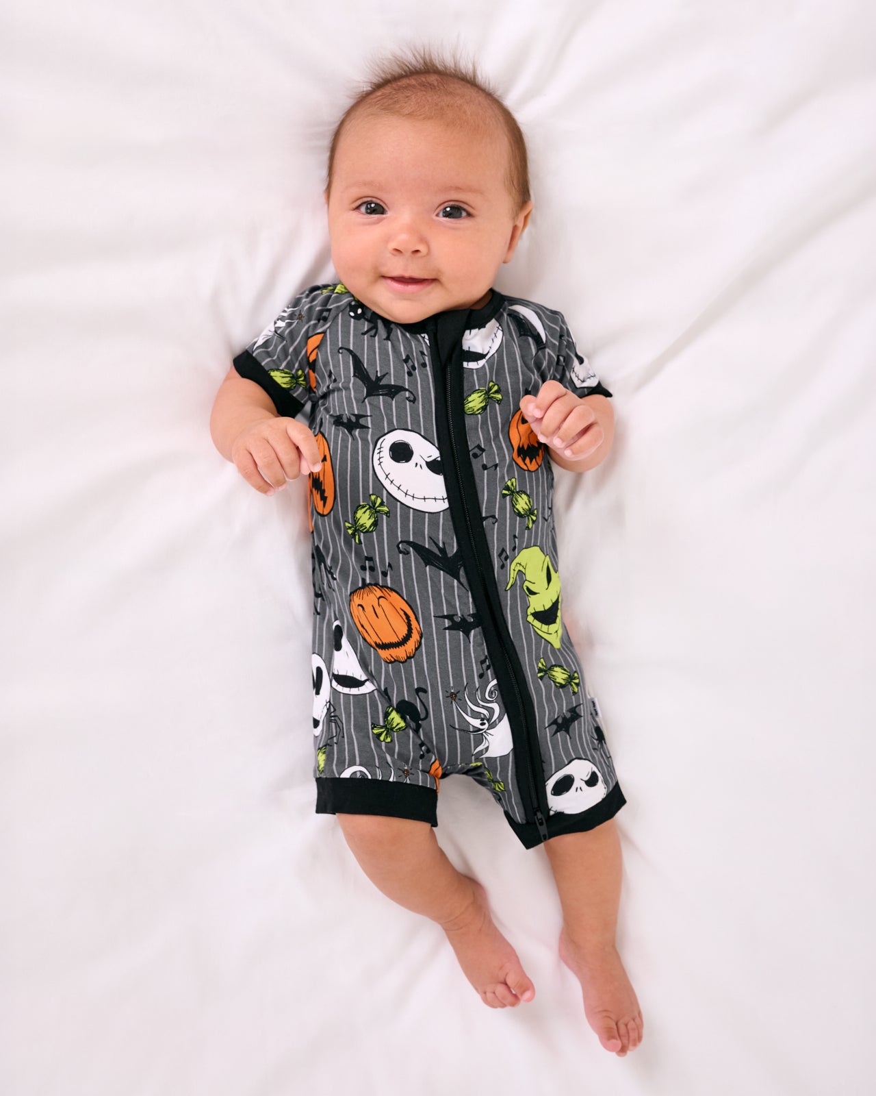Aerial view of child wearing the Disney The Nightmare Before Christmas Shorty Zippy