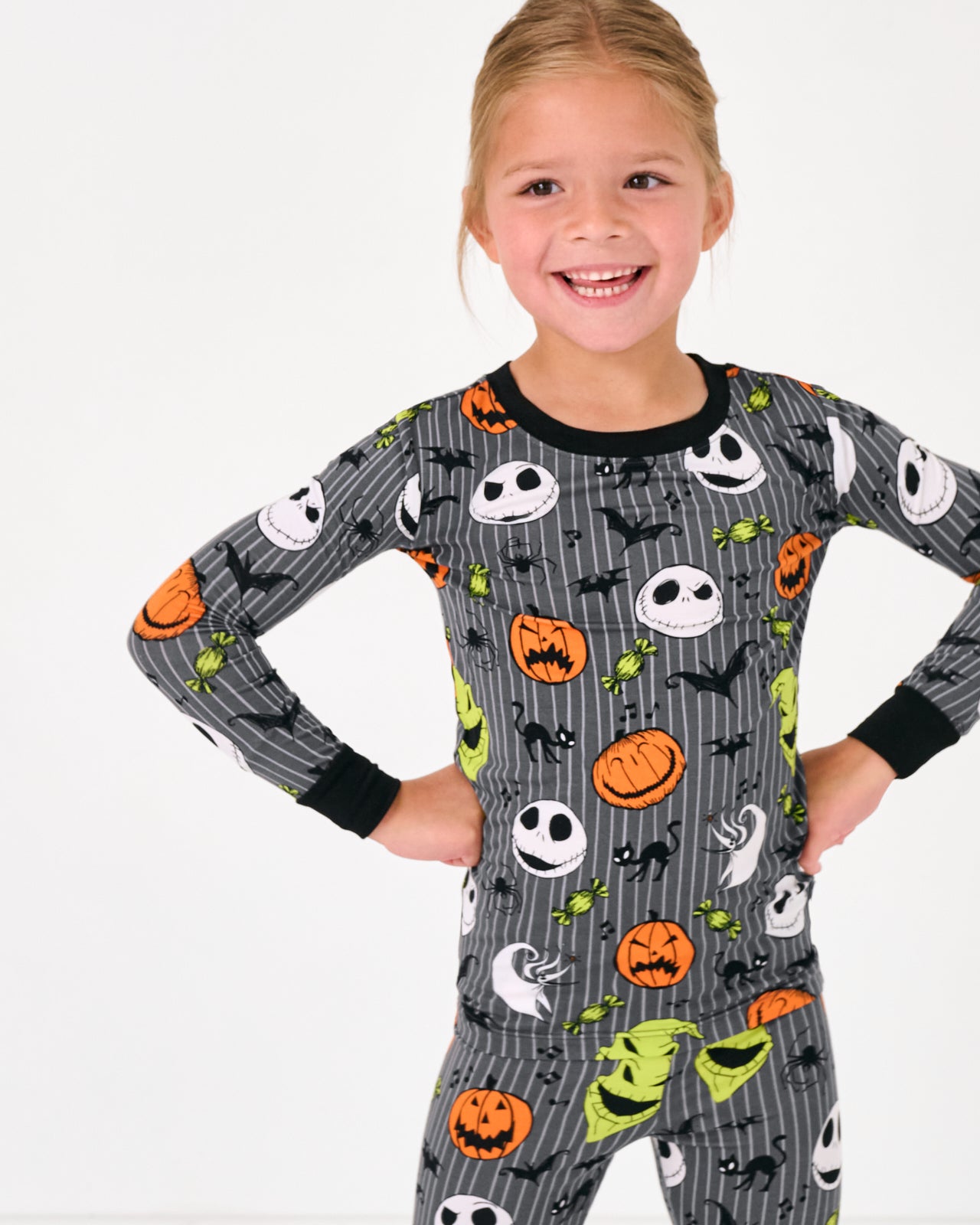Close up of girl wearing the Disney The Nightmare Before Christmas Two-Piece Pajama Set