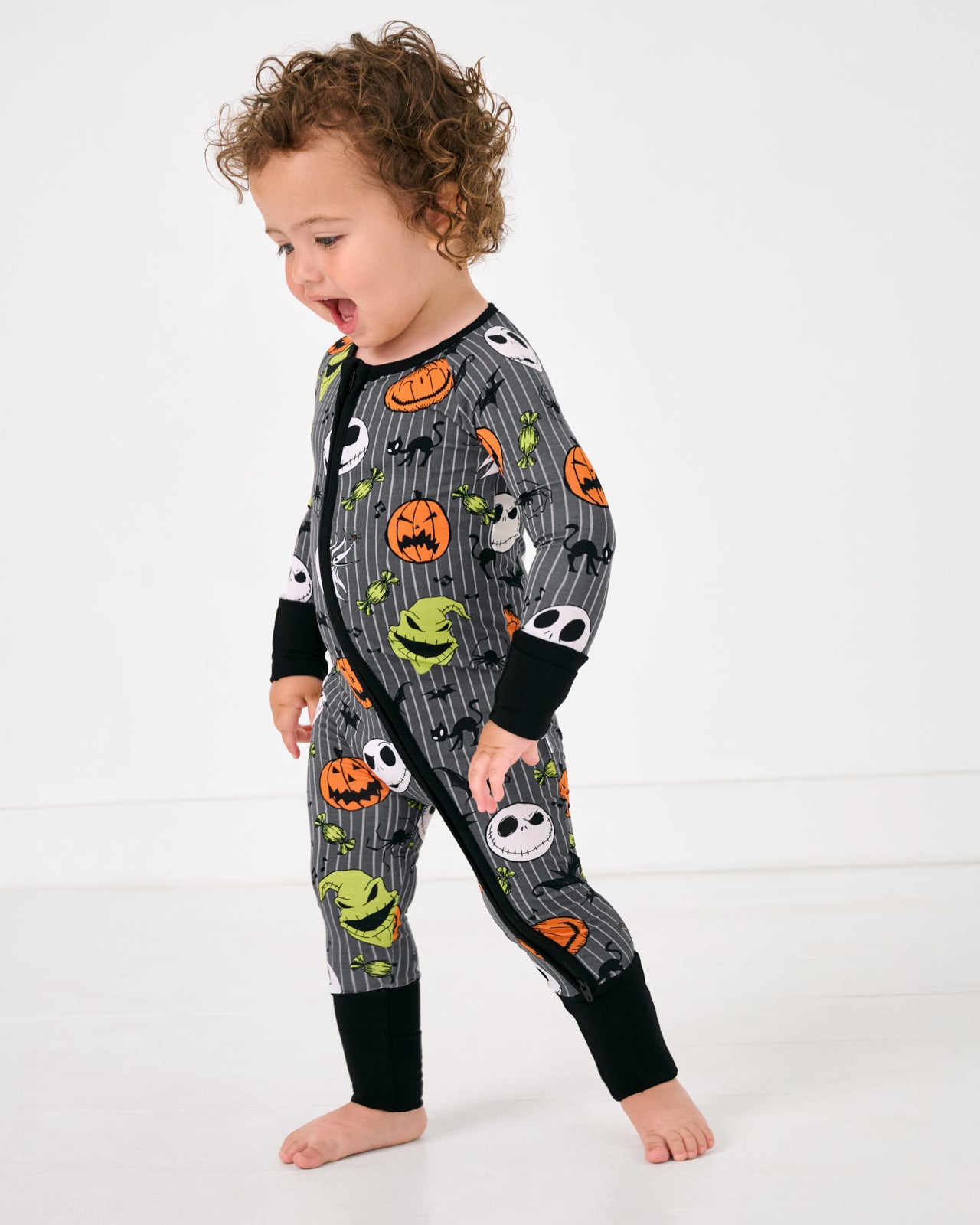 Standing toddler wearing the Disney The Nightmare Before Christmas Zippy