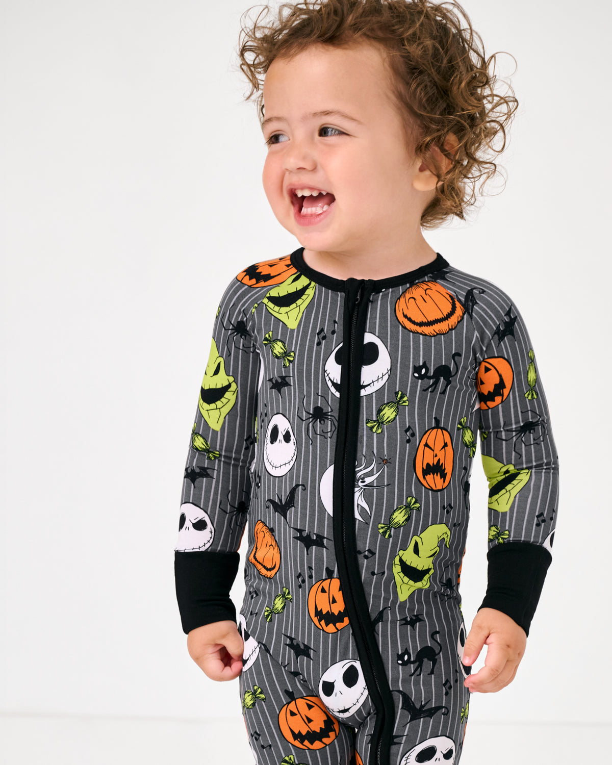 Close up of child wearing the Disney The Nightmare Before Christmas Zippy