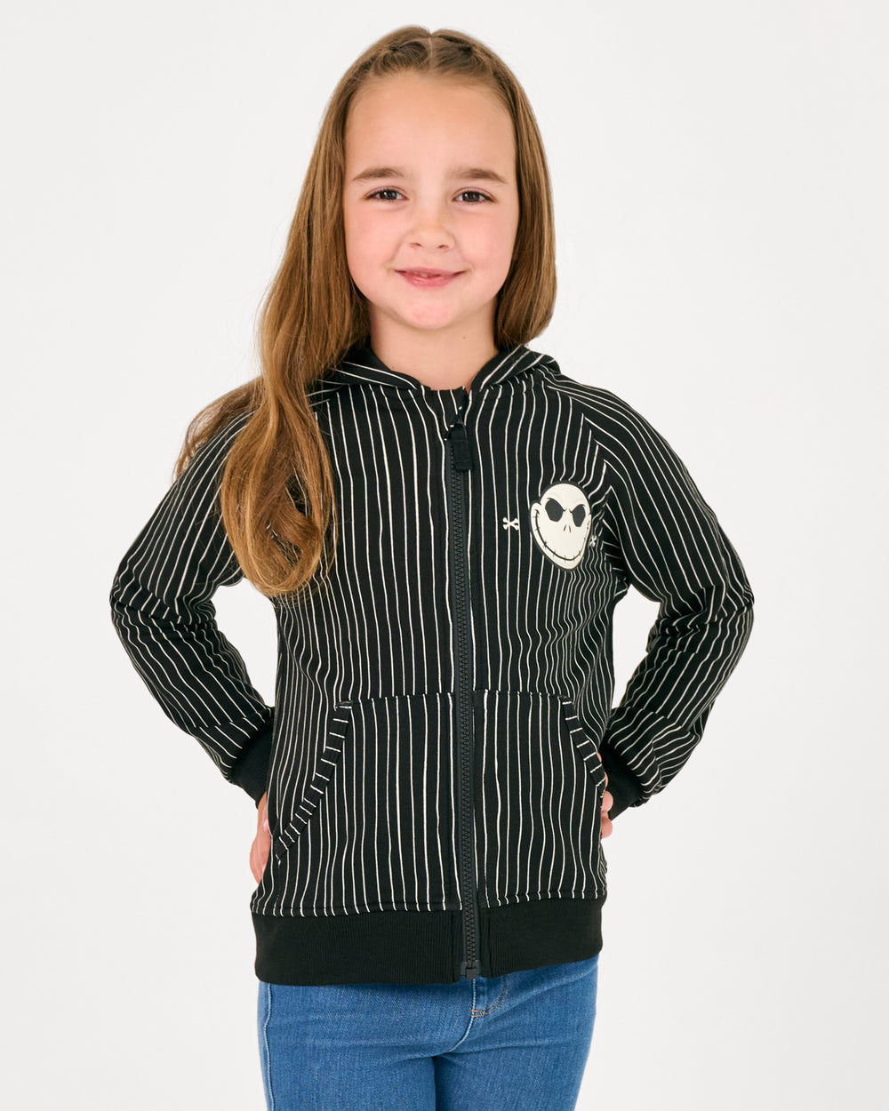 Girl wearing the Disney Jack Skellington Zip Hoodie