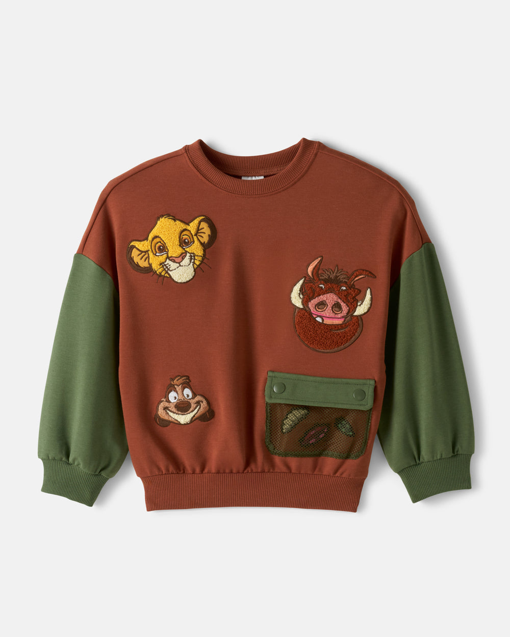 Flat lay of the front of the Disney Jungle Treasures Drop Shoulder Crewneck