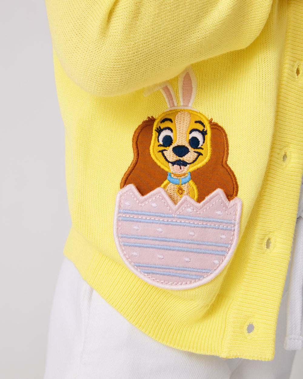 Close up of the embroidered detail on the Disney Peekaboo Pets Ruffle Cardigan