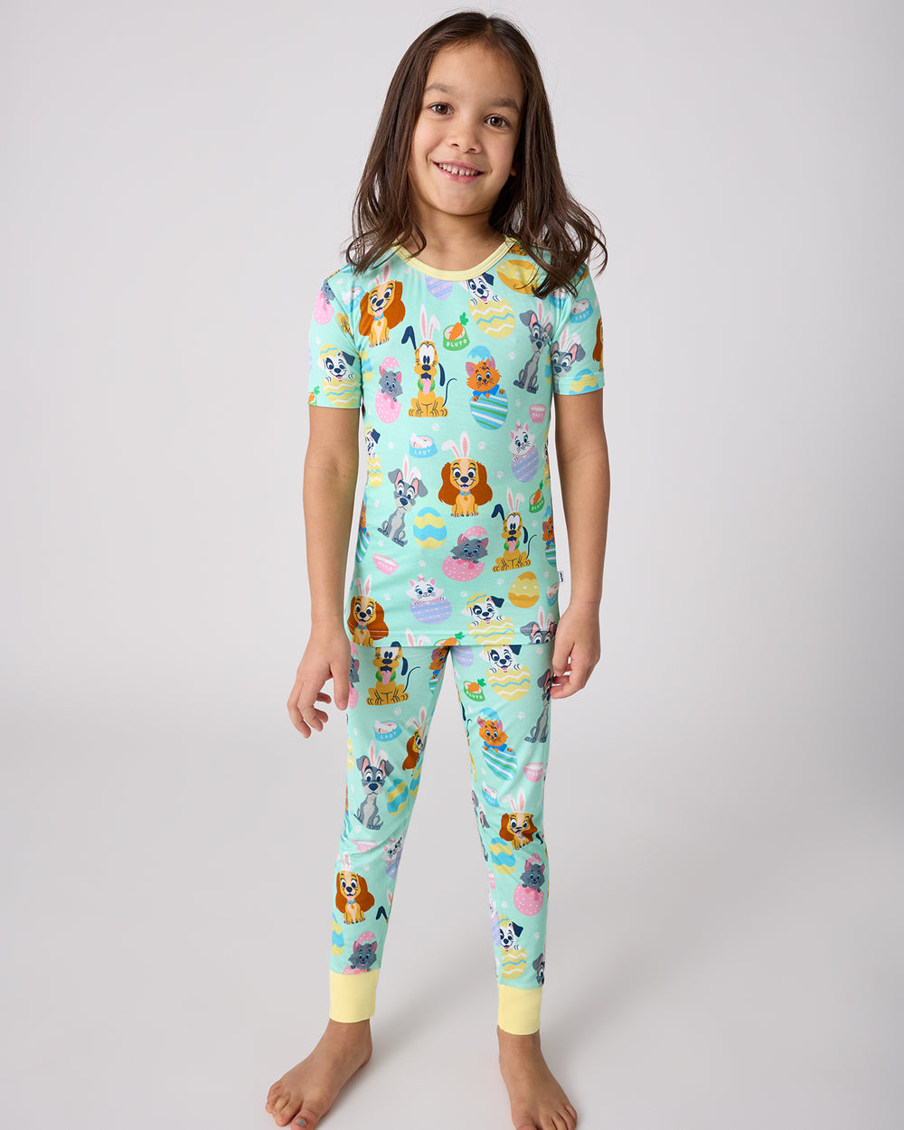 Standing girl wearing the Disney Peekaboo Pets Two-Piece Short Sleeve Pajama Set