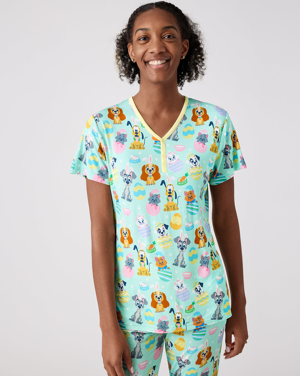 Alternate woman wearing the Disney Peekaboo Pets Women's Short Sleeve Pajama Top