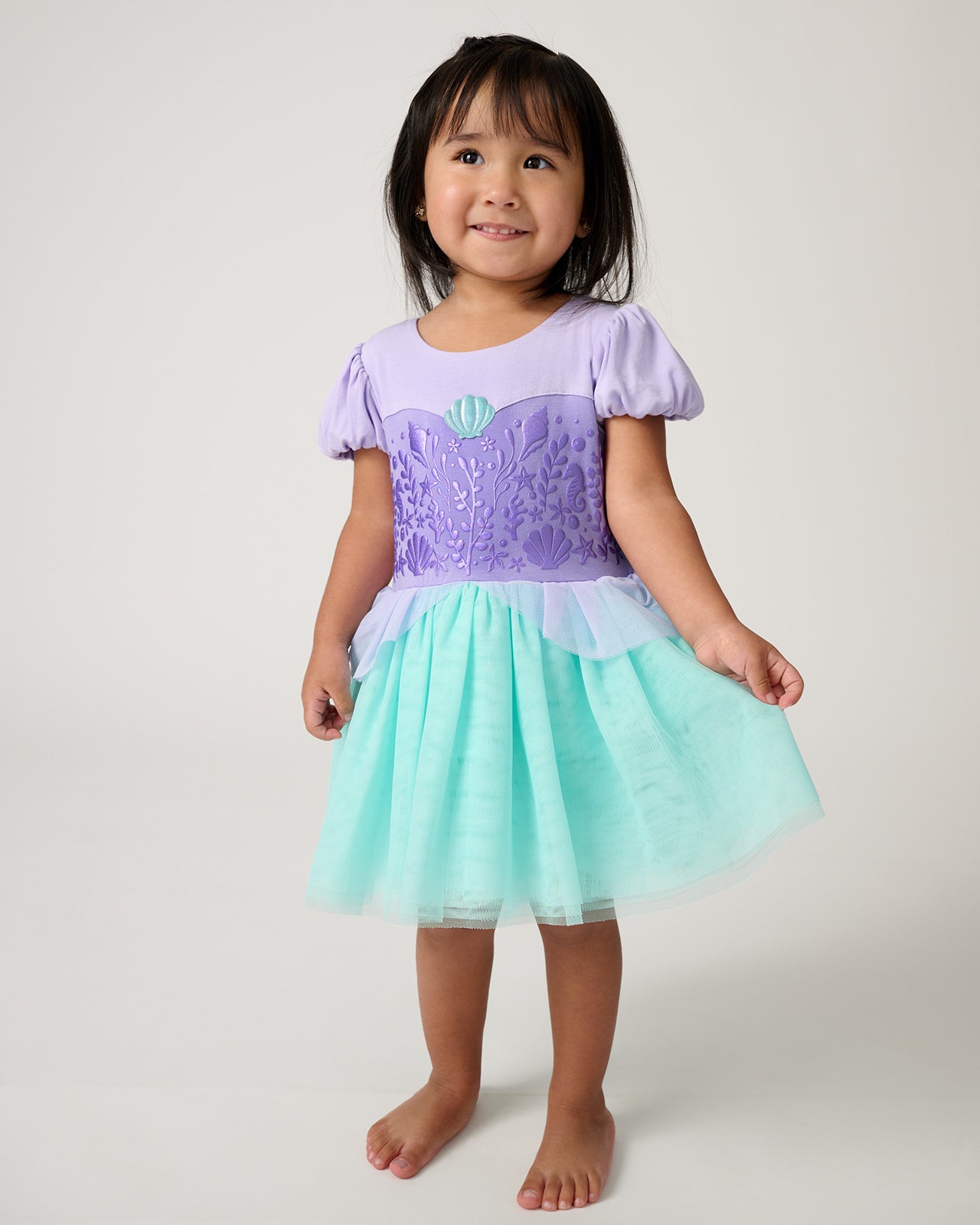 Toddler wearing the Disney Princess Ariel Dress with Bodysuit