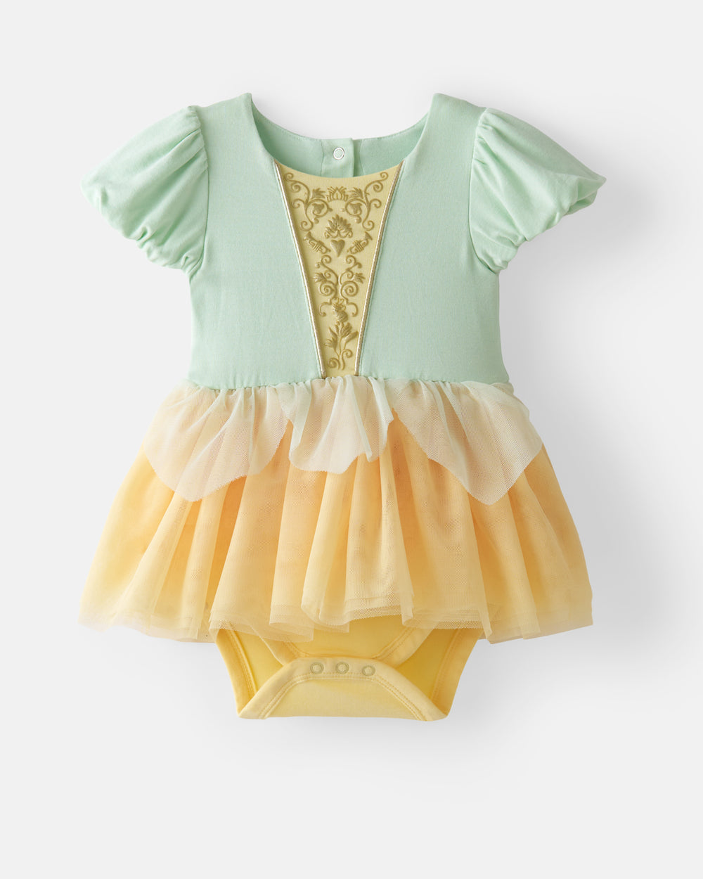 Flat lay of the Disney Princess Tiana Dress with Bodysuit