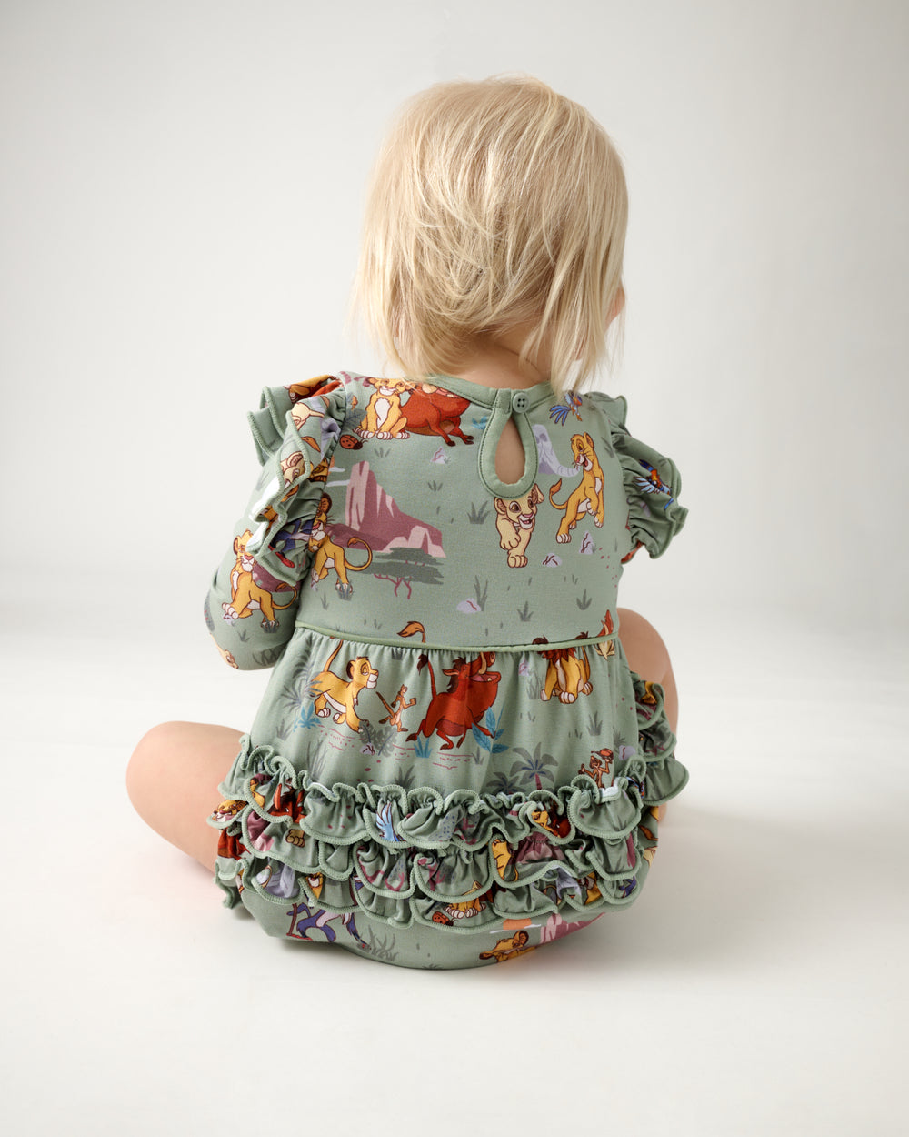 Back view of baby wearing the Disney Simba's Safari Bubble Romper