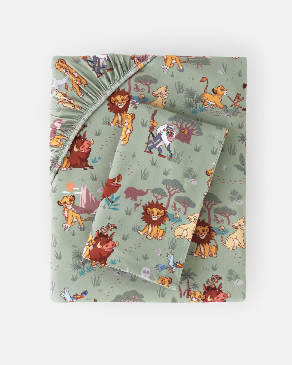 Flat lay of the Disney Simba's Safari Twin Sheet Set