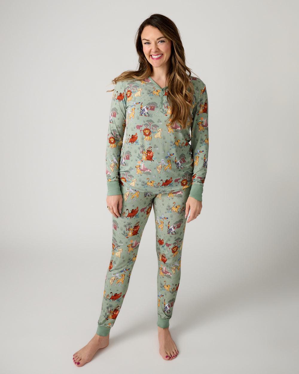 Woman wearing the Disney Simba's Safari Women's Pajama Pants and Top