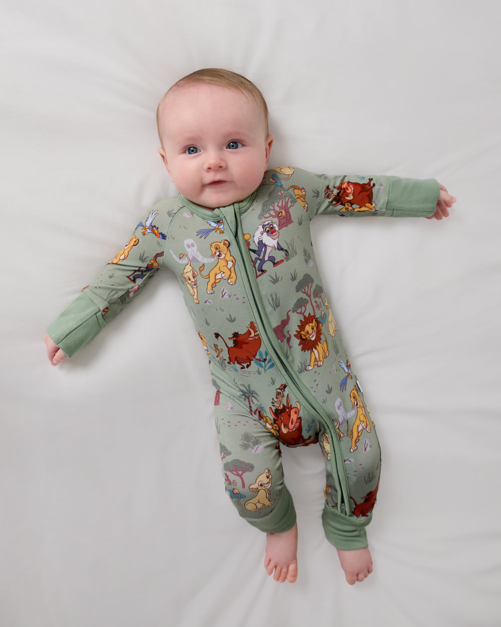 Aerial view of baby wearing the Disney Simba's Safari Zippy